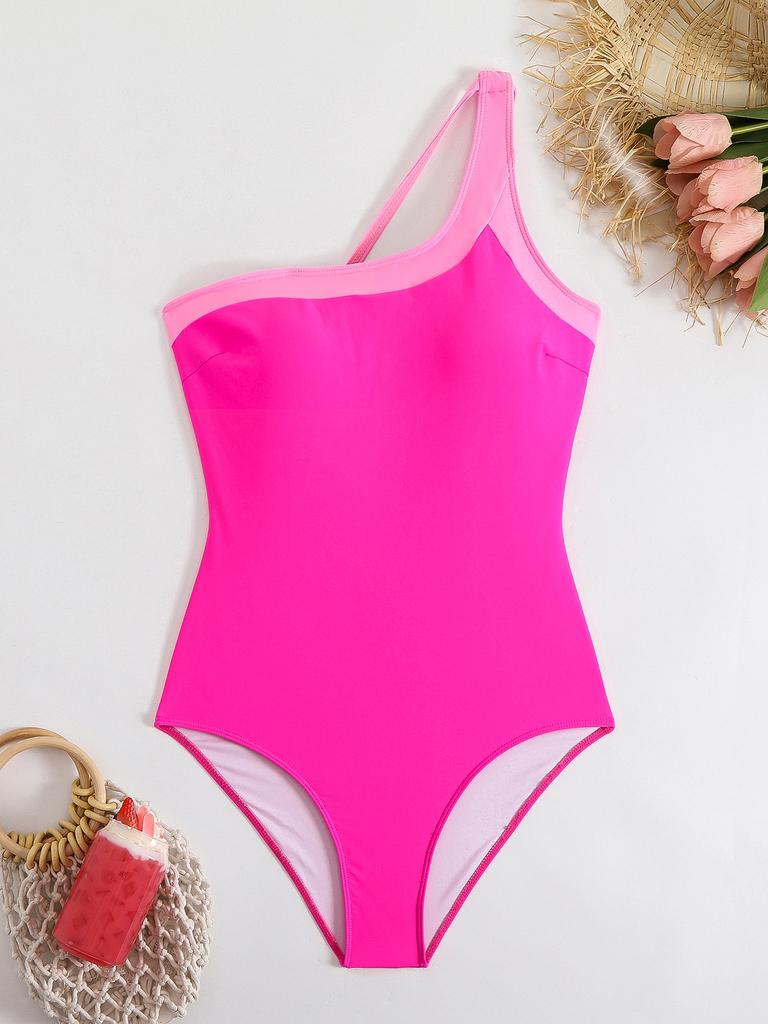 2025 Neu Ein Schulter Schwarz Weiß Einteiliger Badeanzug Solide Bademode Damen Badeanzug Strand Rückenfreier Monokini Badeanzug Weiblich