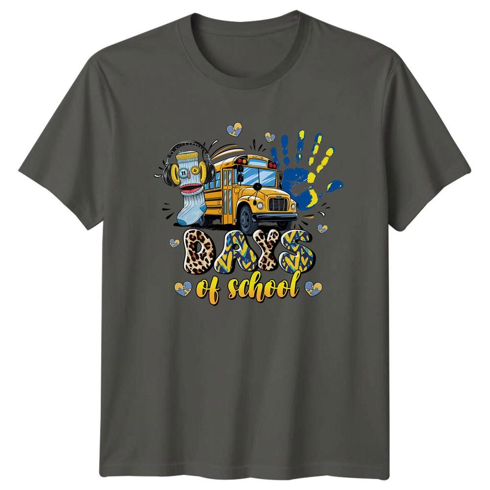 100 Days Of School Down Syndrome Awareness School Bus TShirt S