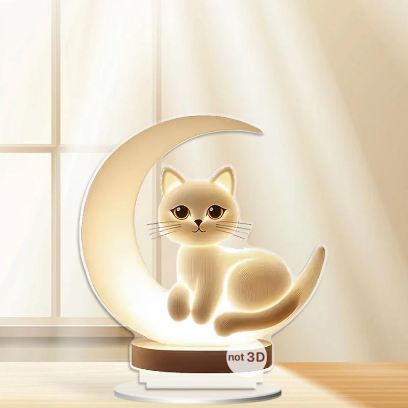 Moon Cat Acrylic Home Entrance Study Desk Ornament Prop Holiday Decoration Birthday Gift