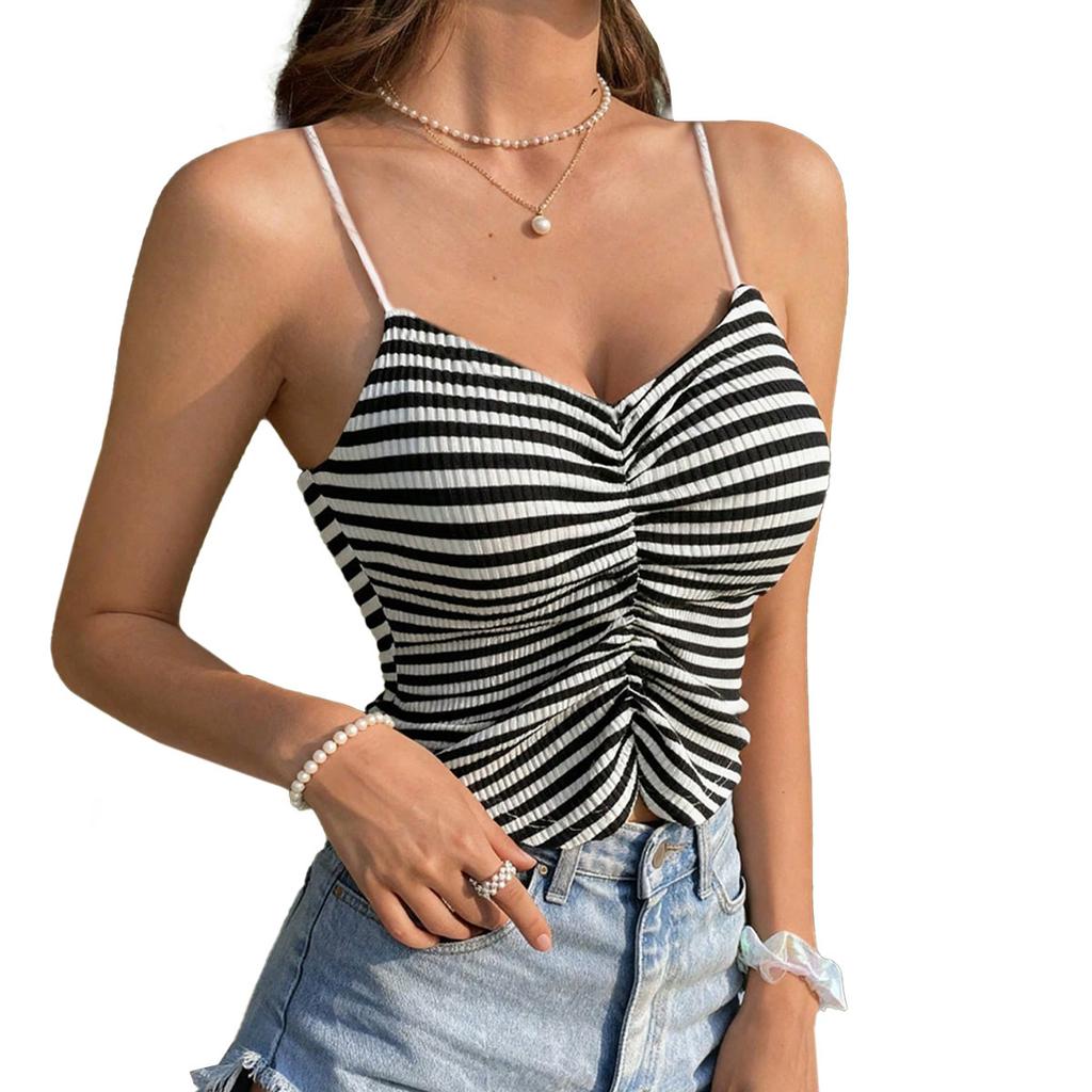 Sexy female new product chest wrap sleeveless hollow striped pleated backless thin European and American suspenders, tops