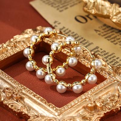 Bijoux de Mode Nouveau Style Grande Boucle d'Oreille Boucle d'Oreille Cercle Perle de Simulation Simple et Luxueux Bijoux de Mode