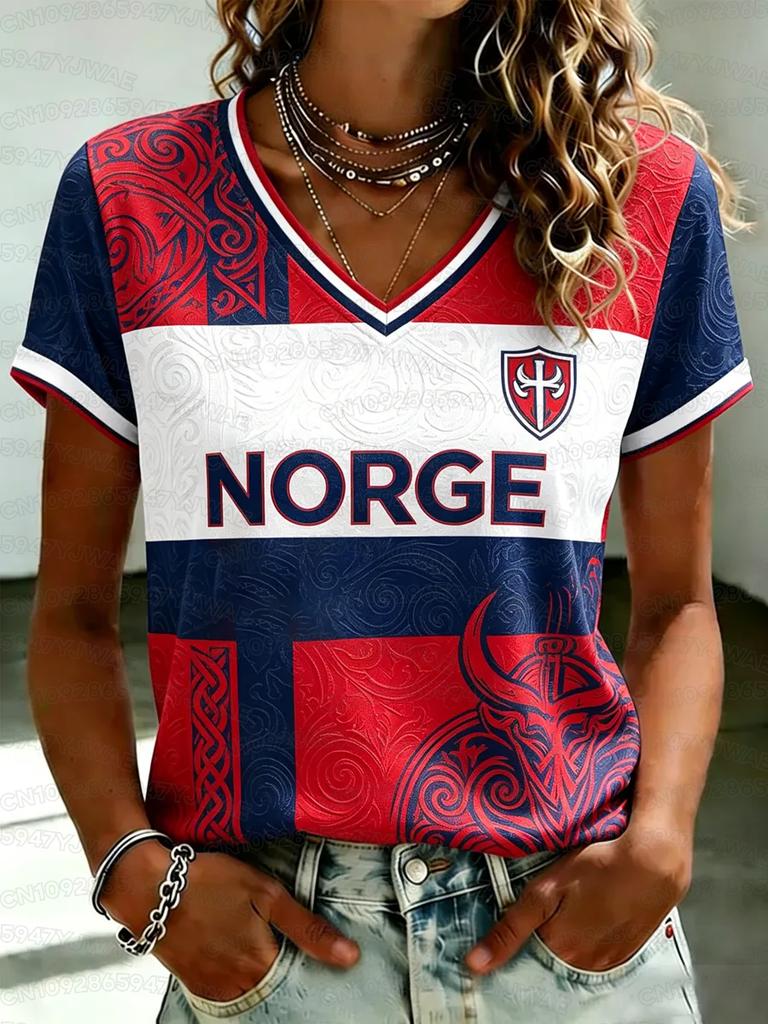 Summer Women's Men's NORGE Norway Print Round Neck Short Sleeve T-Shirt Graphic Tee Soccer Jersey Plus Size Sport T-Shirt Tops