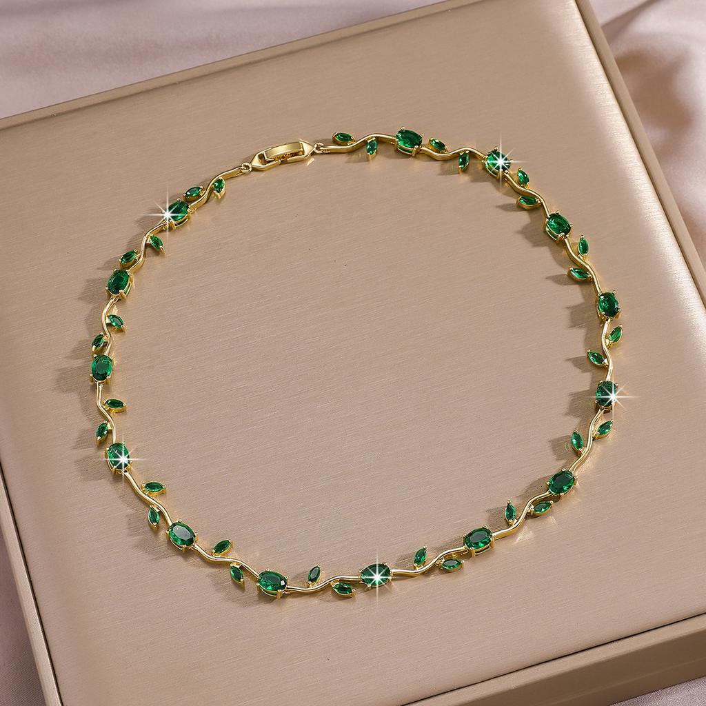 Luxury Gold-Plated Copper Zircon Leaf Bracelet, High Quality Jewelry