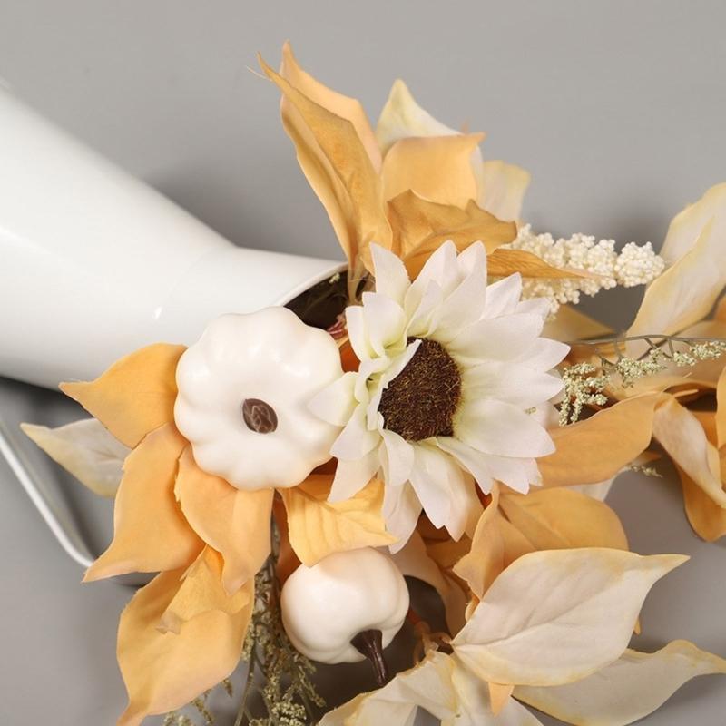 Artificial Flower Bouquets Artificial Leaf Simulation Pumpkin Branch In Metal Vase for Thanksgiving Halloween Decoration