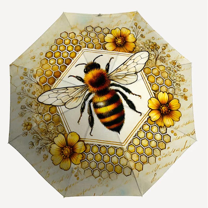 1PC Bee HoneycombAutomatic Open/Close Umbrella with Windproof, 8-Rib Sturdy Canopy, Durable Ribs, Fashionable Design, Outdoor Accessory, Fun Prin, Hol