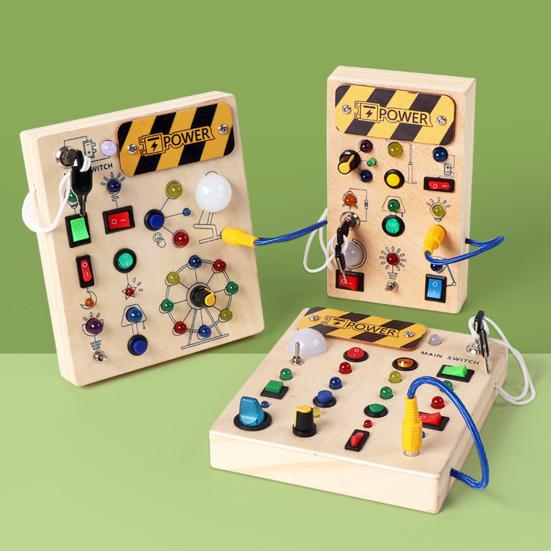 LED Light Switch Busy Board Toddler Light-up Switch Control Wooden Board Toy Portable Travel Fine Motor Skills Kids Early Learning Activity Game Board