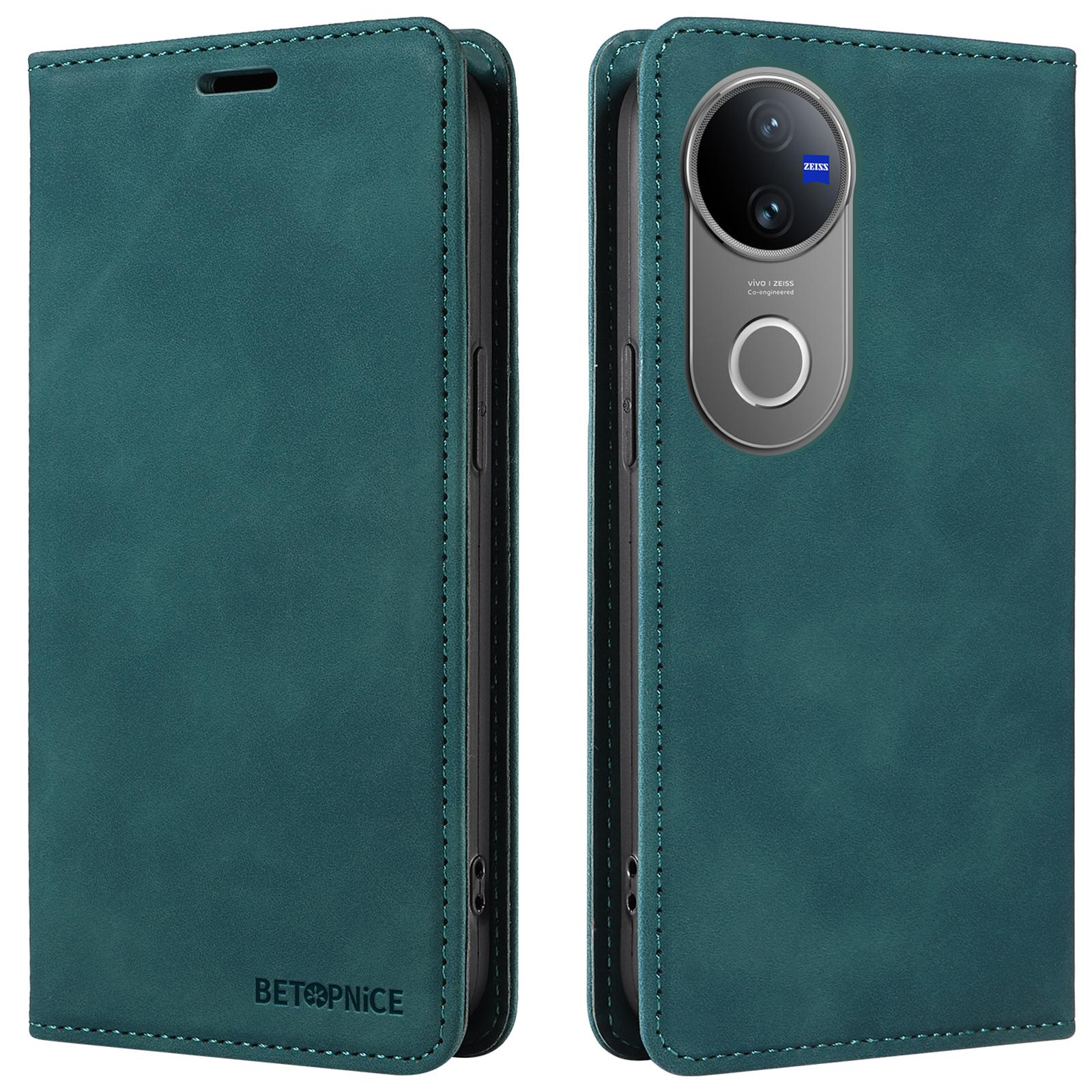 

For vivo V50 5G Case Magnetic Closure RFID Blocking Wallet Stand Leather Phone Cover Green