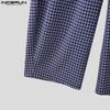 INCERUN Men Zip-up Waist Plaid Print Casual Long Straight Pants Bottoming