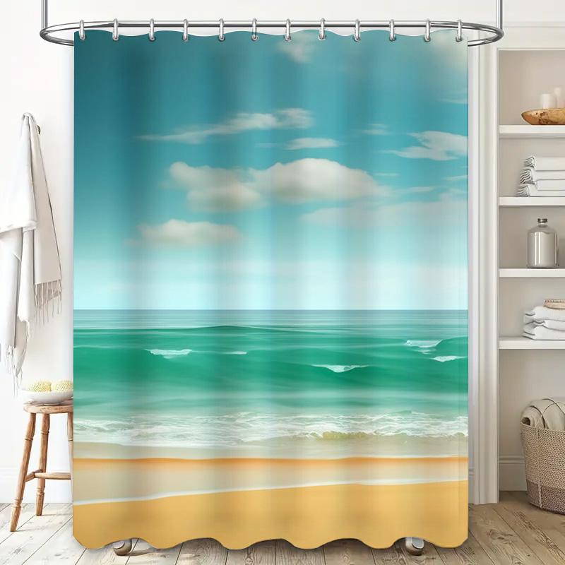 Modernt Duschdraperi med Havsscen Blå Himmelsdesign med Moln för Badrumsinredning Vattentätt Tygmaterial, Tvättbart Eco-Friend