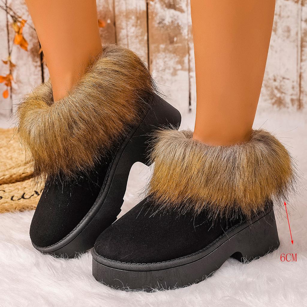 Fashion Women's Faux Fur Flat Snow Boots Winter Thick Sole Chunky Platform Ankle Boots  Plus Size Warm Comfort Non Slip Cotton Boots