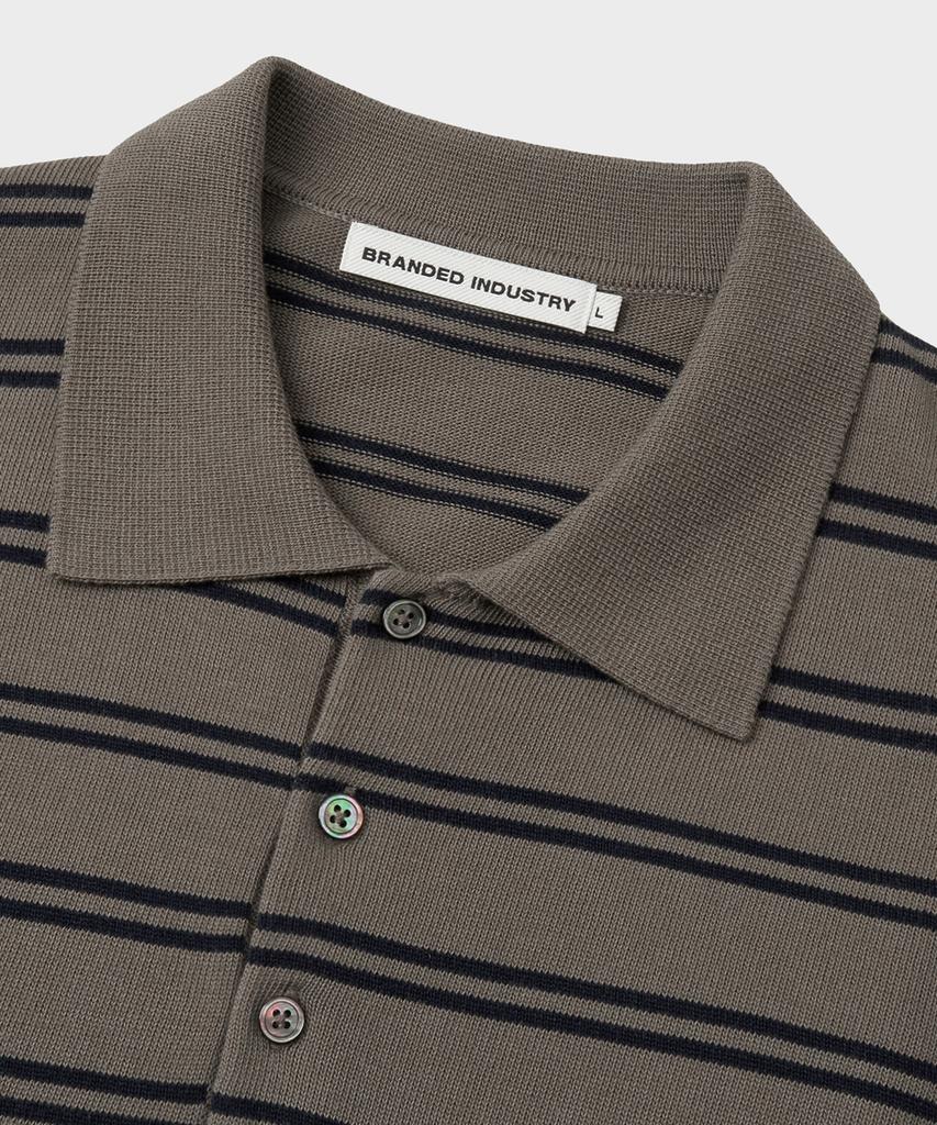 Beulaendideu Hard Twist Easy Polo Knit [Taupe Gray Stripe]