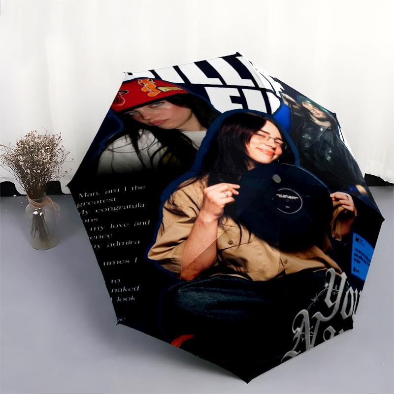 1 PC Automatic Folding Umbrella - Billie Eilish Custom Name Pattern, Portable & Foldable Design with 8 Ribs, Christmas Birthday Gifts