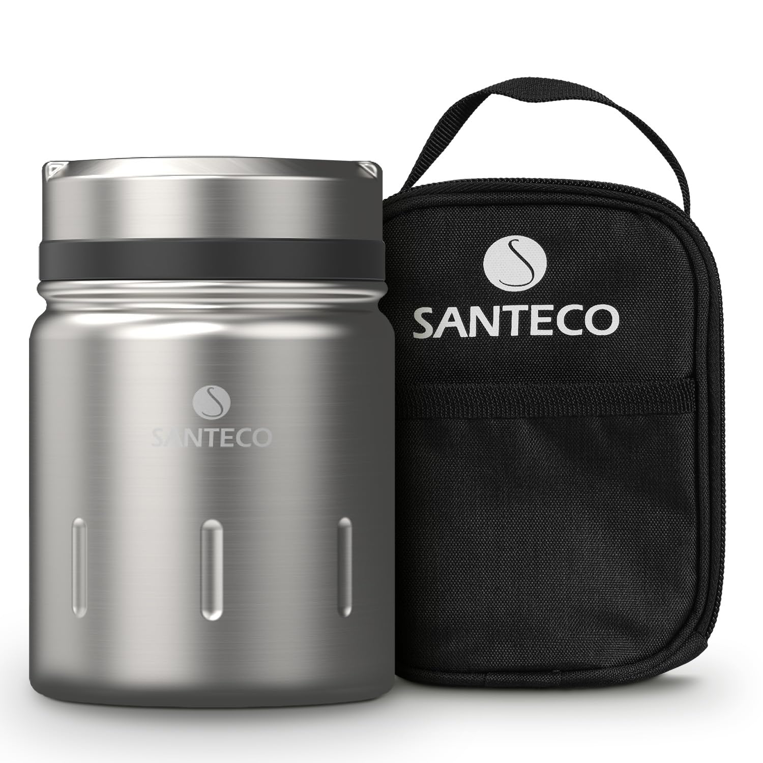 SANTECO Vacuum Insulated Soup Wide Insulated Lunch and Dedicated Bag Perfect for Picnics and Club Silver Jar, 500ml, Mouth, Jar, Spoon, Included,