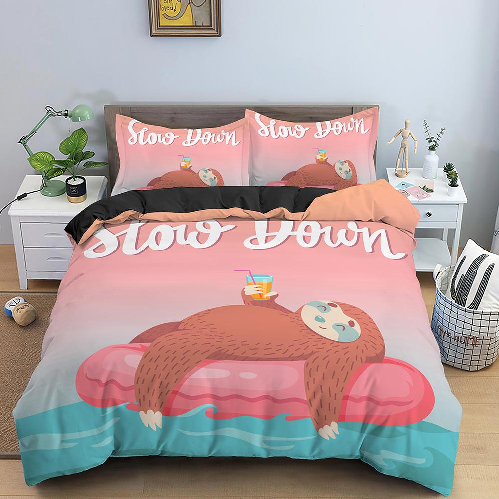 Cartoon Sloth Bedding Set For Bedroom Home Manga Style Sloth Print Duvet Cover Lazy Sleeping Australian Animal Soft Quilt Cover