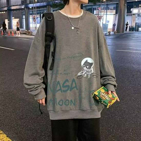 Pánské nadměrné tričko s dlouhým rukávem ve stylu high street na jaro a podzim - Trendy a všestranné