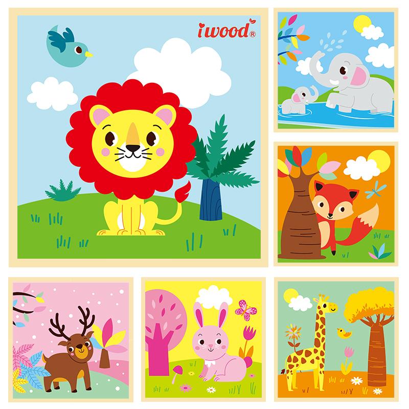 Children's Puzzle for Ages 1-3: Educational Wooden Early Learning Toy with 9 Pieces and Six-Sided Pictures
