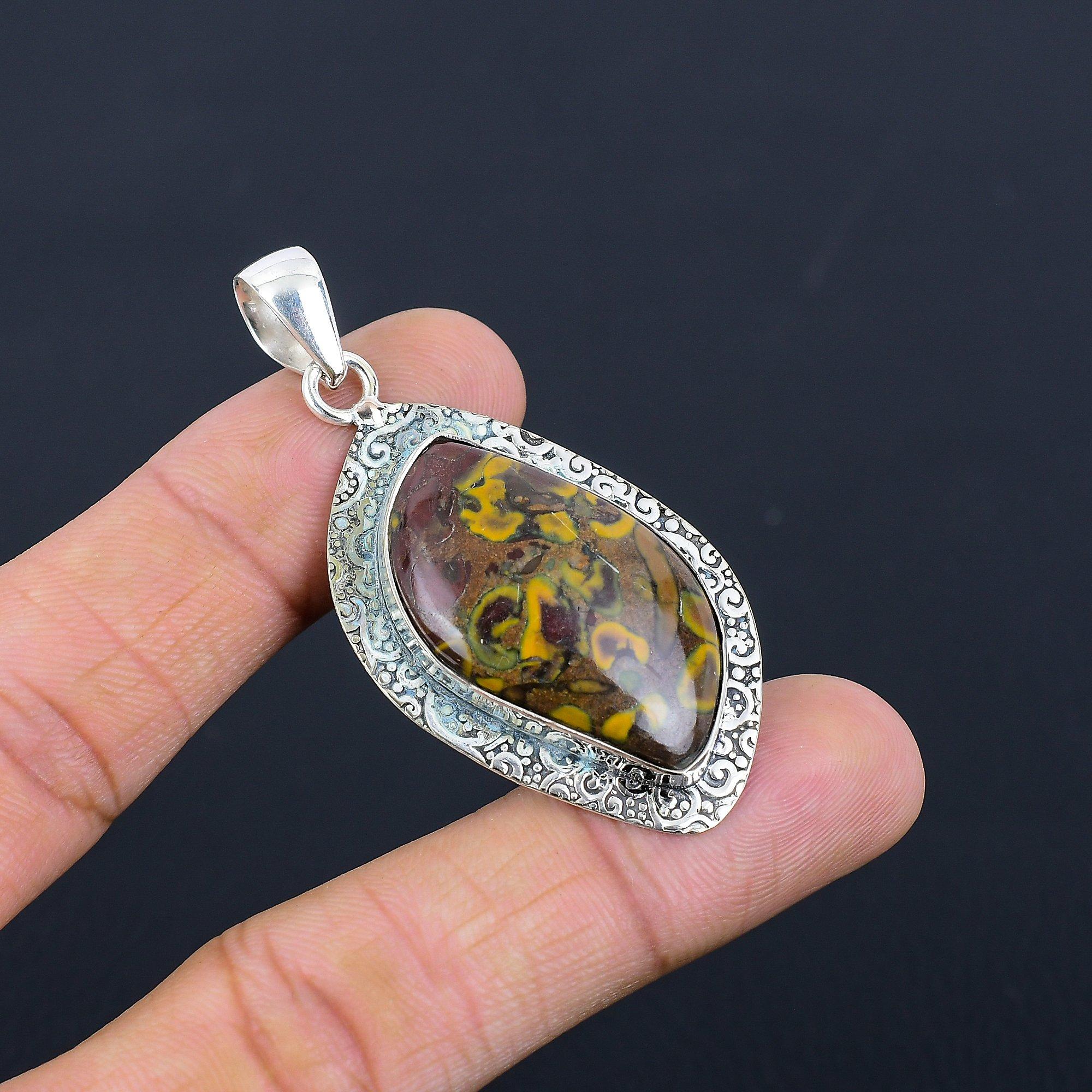 Daughters Day Sale Fruit Jasper Gemstone Sterling Silver Artisan Pendant Jewelry
