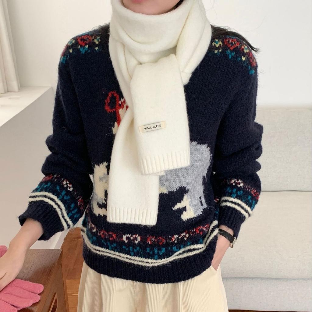 New Style Wool Blended Winter Scarf for Women Solid Color Knitted Korean Style Fresh  Sweet Fashionable and Versatile Warm Scarf