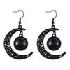 Gothic Black Moon Long Tassel Gemstone Earrings