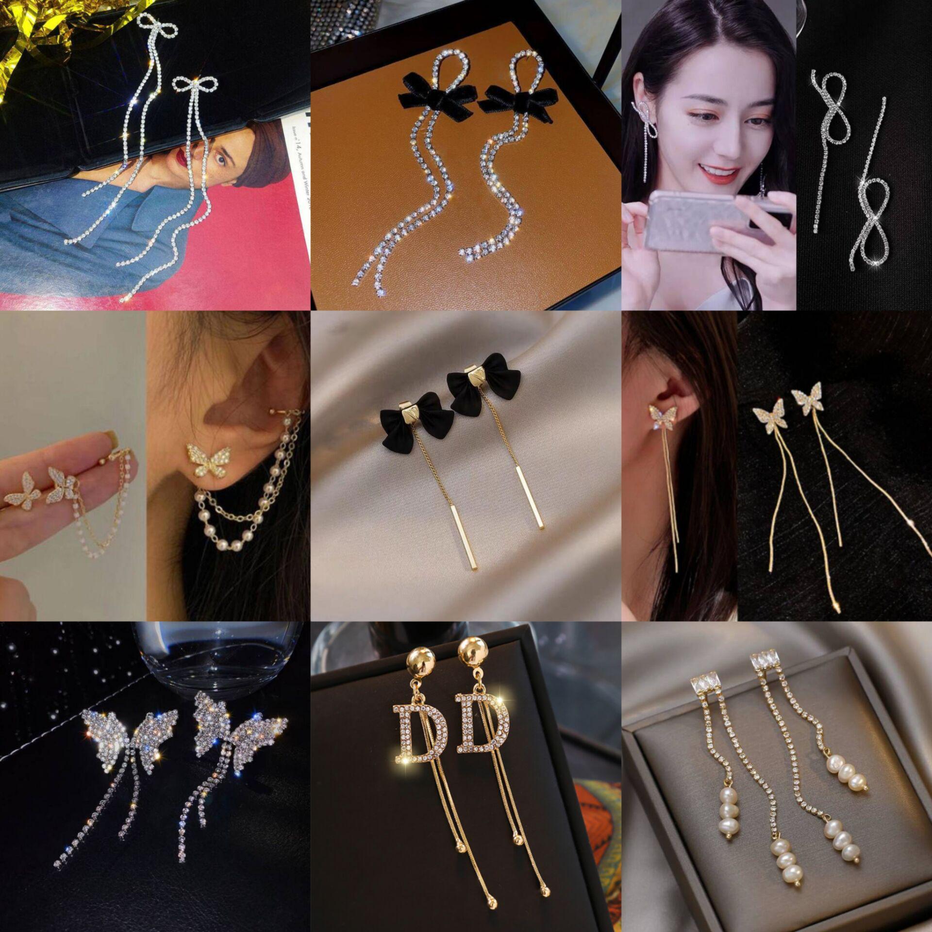 

High-Grade Bowknot Tassel Earrings for Women – 925 Silver, Diamond Design