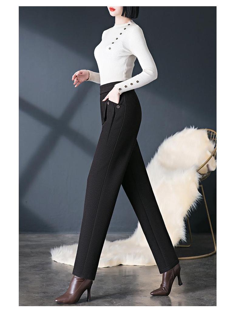 Pantaloni Harem Lână Căptușiți cu Fleece pentru Femei - Talie Elastică de Catifea, Pantaloni Casual de Iarnă pentru Mame de Vârstă Mijlocie și Vârstnice.