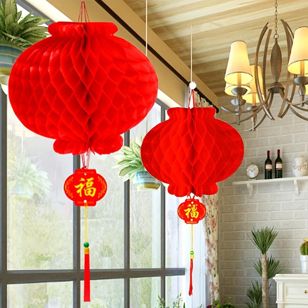 Red Chinese FU Plastic Honeycomb Lanterns for Wedding New Year Christmas Outdoor Decoration