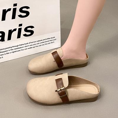 Lazy People Pedal Flat-bottomed Bag Head and Half Slippers for Women To Wear New Year's Spring and Autumn New Fashionable Soft Casual Single Shoes