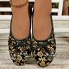 Large size spring new women's casual single shoes flower embroidery linen comfortable flat shoes cloth shoes women