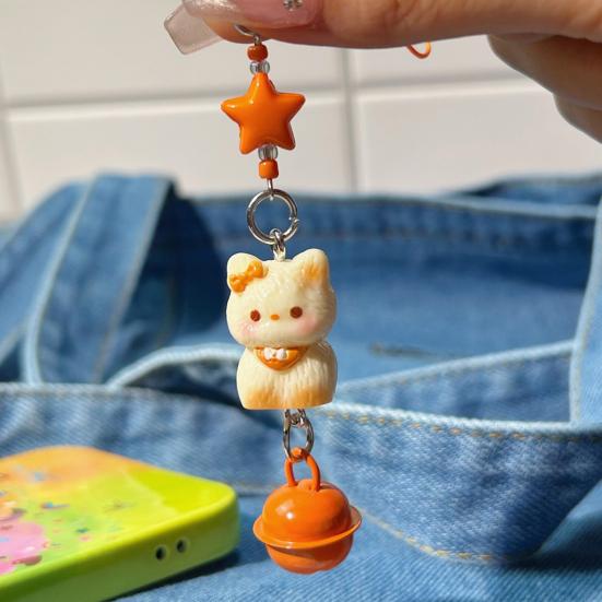 Bag Pendant Resin Star Cat Design Keychain with Bell Sound Mobile Phone Lanyard Stress Relief Hanging Buckle Lightweight Bag Hanger