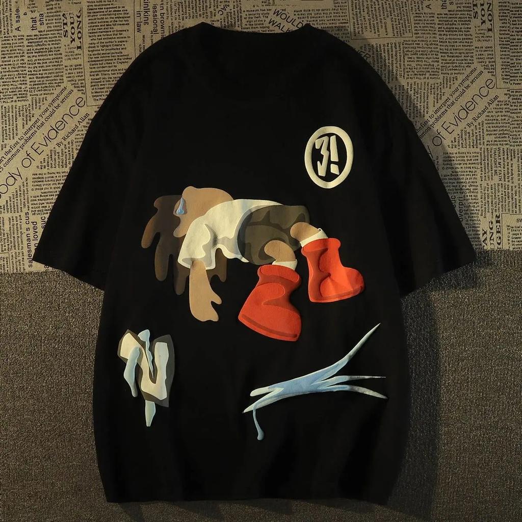 Unisex Abstract Broken Cartoon Character Graphic TShirt Loose Crew Neck Short Sleeve Streetwear Casual Tee