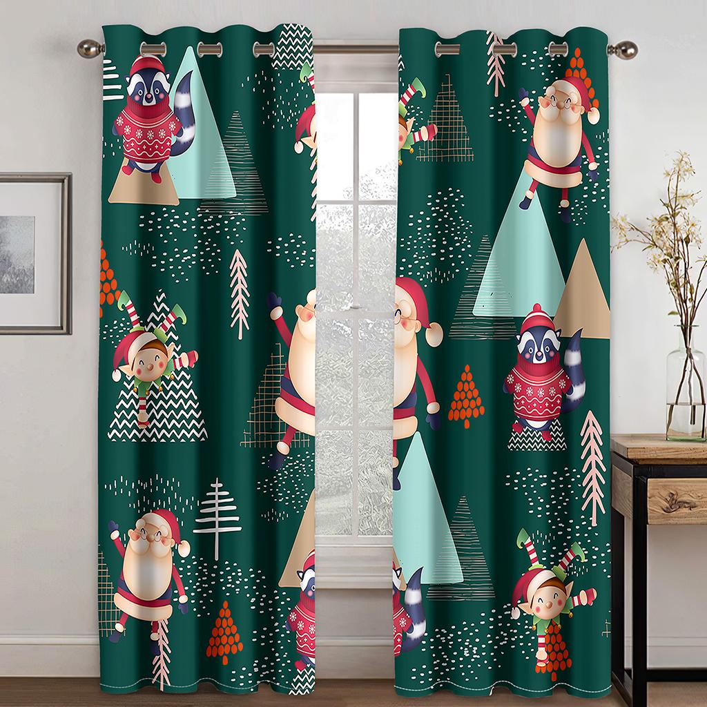 Weihnachtsdekoration Vorhang 3D Cartoon Weihnachtsmann Weihnachtsbaum Polyester Tuch Vorhang Schneemann Muster Festliche Atmosphäre
