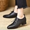 2024 Plus Size 43 Retro Black Office Lady Shoes Women Spring Summer Block Heels  Vintage Pointy Toe Lace-up Pumps