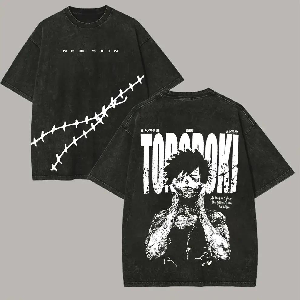 2026 Hot Sale My Hero Academia Dabi Anime T-shirt Men Women Clothing Vintage Y2k Washed Oversized T Shirt Summer Short Sleeve Cotton Tees Tops L