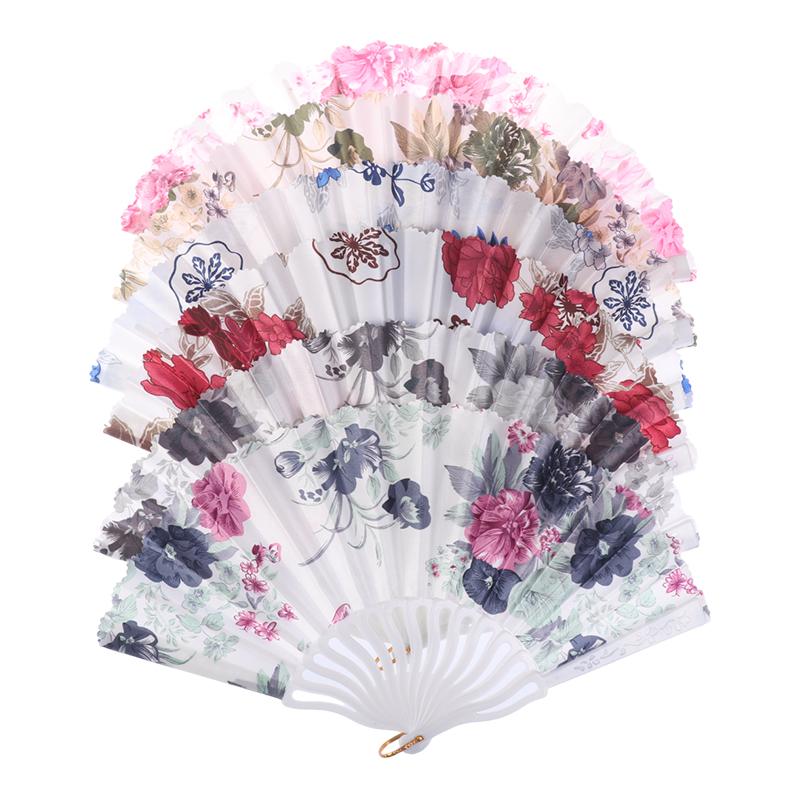 Retro Flower Printed Folding Fan Classical Dancing Fan Women Cheongsam Fan Portable Hand Held Fan Wedding Fan Decor Gifts