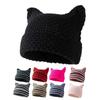 Y2K Handmade Stripe Knit Beanie Hat Cat Ears Cold Hat Winter Men Female Warm Crochet Hat Kawaii Designer