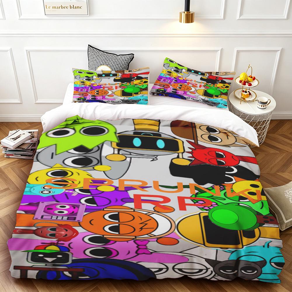 3pcs Duvet Cover Set Sprunki Cartoon Bedding Set Comforter Cover Queen King Full Size for Bedroom Home Decor