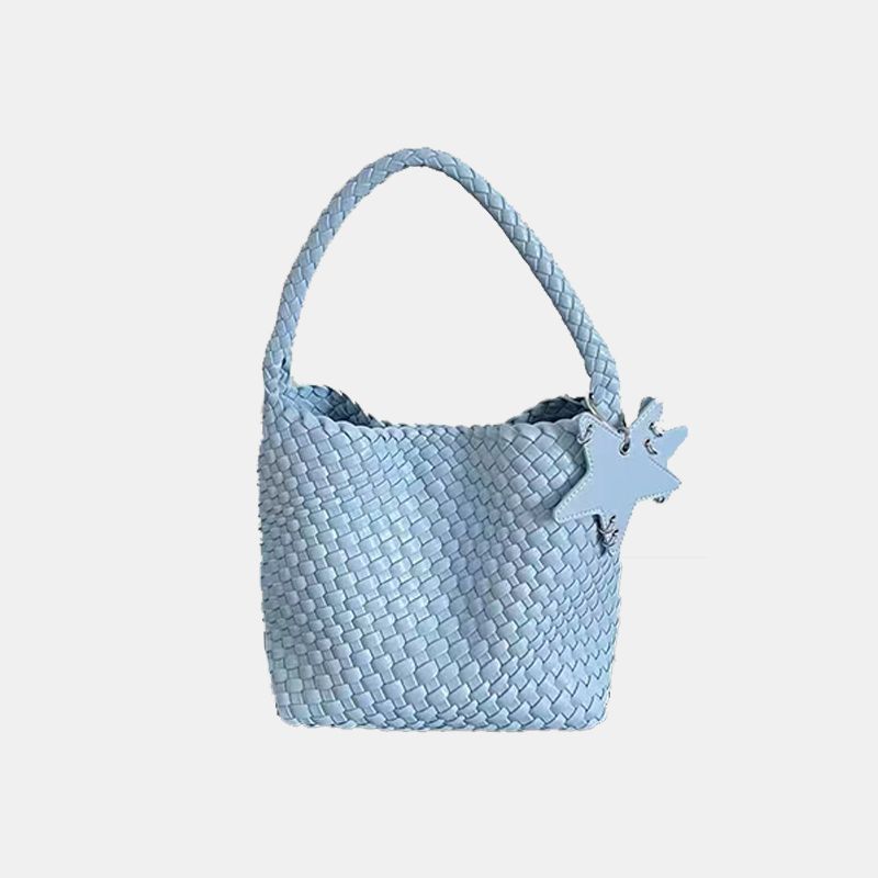 

Champagne Golden Tote Bag for Women New Arrival Vegetable Basket Woven Bag Fancy Light Luxury Minority Satchel Single Shoulder Bucket Bag [Small size] Glacier Blue + Star Hanging + Liner
