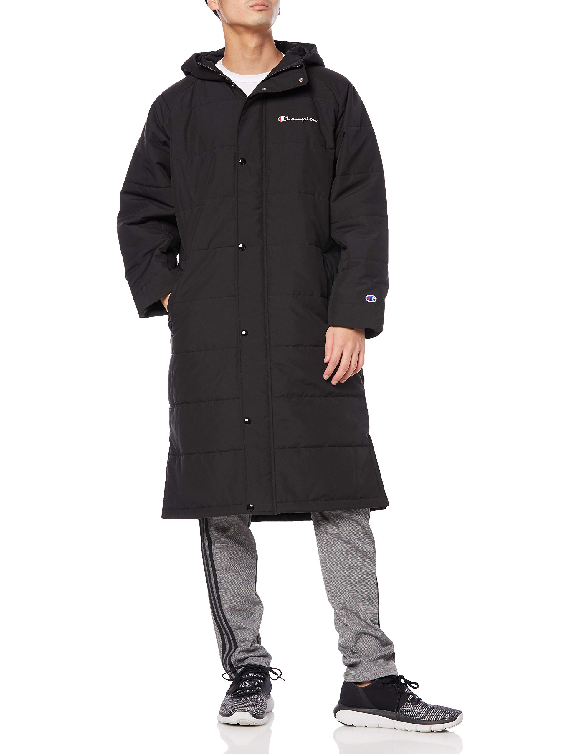 

Длинное пальто с капюшоном, верхняя одежда, термостойкая, водоотталкивающая, ветрозащитная, с принтом логотипа на спине, спортивная одежда, футбол, черный цвет, размер S [Champion] C3-SS614 для мужчин чёрный