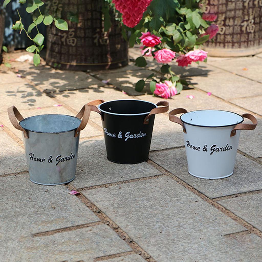 Metal Flower Pot Planters with Handles Decorative Metal Bucket Vintage-Style Country Wedding 13x12cm/5x4.7-inch Durable