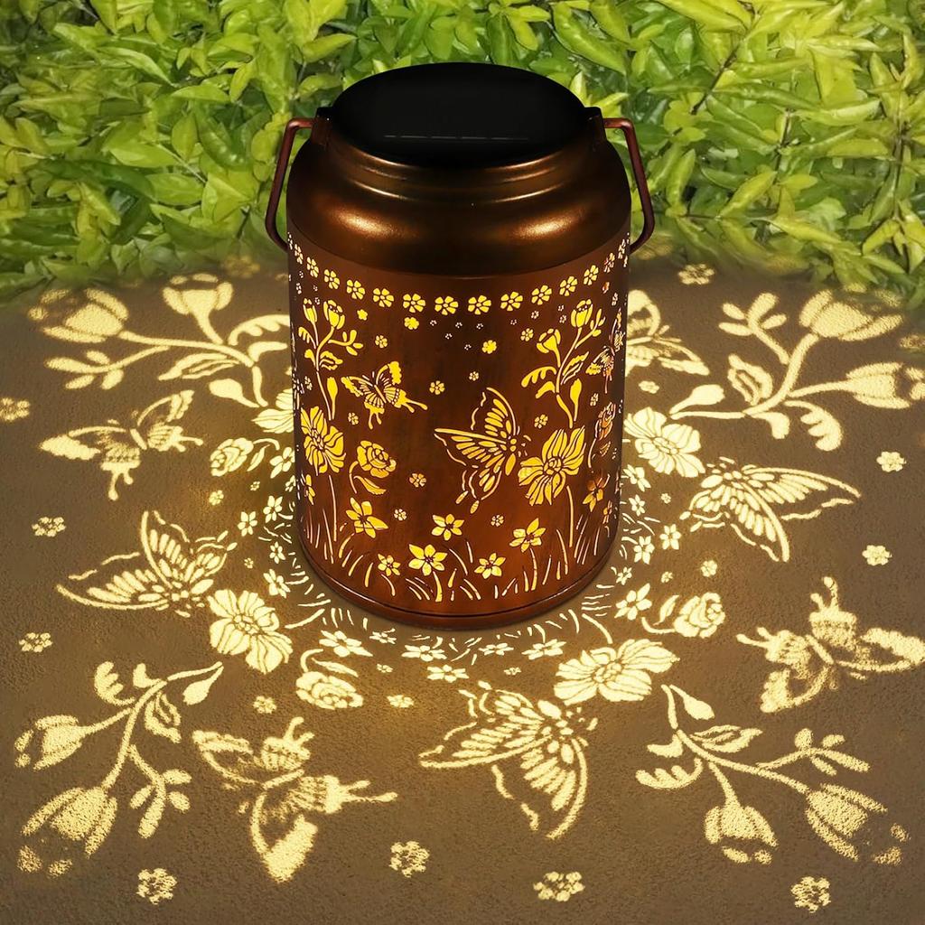Solar Lantern Outdoor Hanging Lights Christmas Birthday Gifts for Women Mom and Grandma Butterfly Flower Metal Garden Decor Outside Waterproof LED