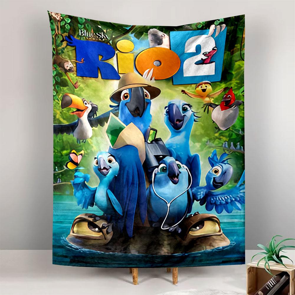 Rio 2 Movie Tapestry Wall Hanging, Blue Macaw Jungle Family Art, Colorful Cartoon Wall Decor for Kids Bedroom Playroom
