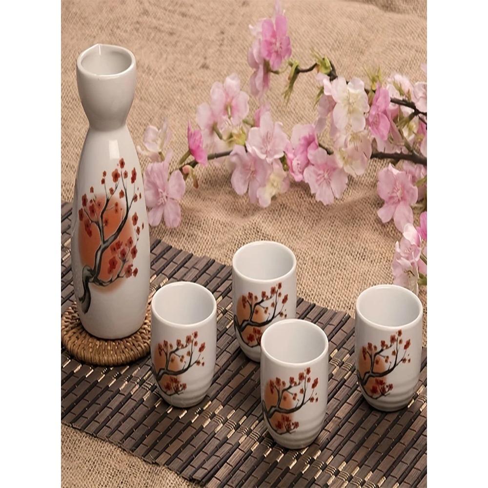 

Керамический барный набор, японский набор для сакэ с четырьмя винными чашками, расписанный вручную в стиле сафлорового фарфора, подарочная керамика 150ml40ml