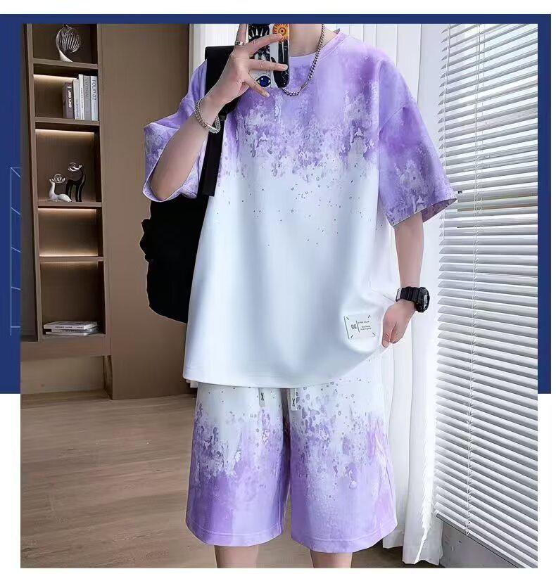 Men's Summer Tie-Dye Gradient Set: Cool & Handsome Short Sleeve Top and Shorts Two-Piece