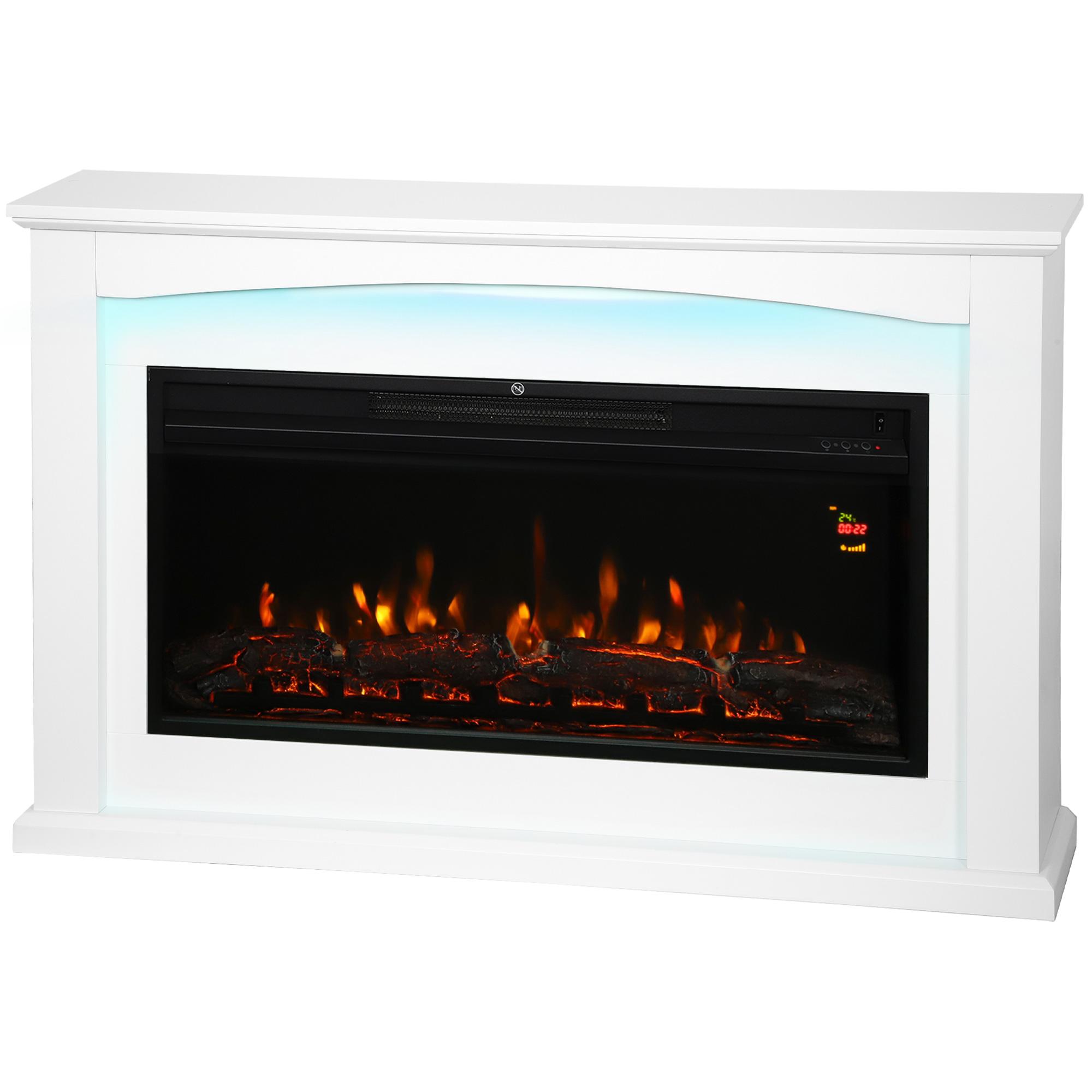 Cheminée Électrique 1000W 2000W Cheminée Décorative Artificielle Effet Flamme Avec 5 Niveaux de Luminosité Réglables 121x25x77cm