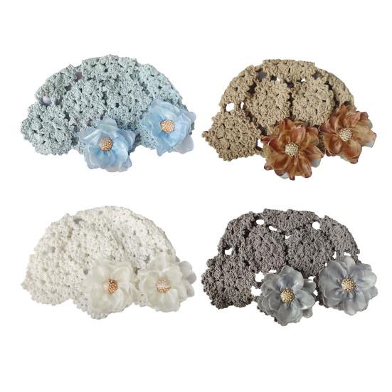 Damenhut Häkelhut mit Hohlmuster und Knospenform mit 3D-Blumendekor Unifarbene Elastisches Design Atmungsaktiver Hut für den Außenbereich Kopfbedeckung