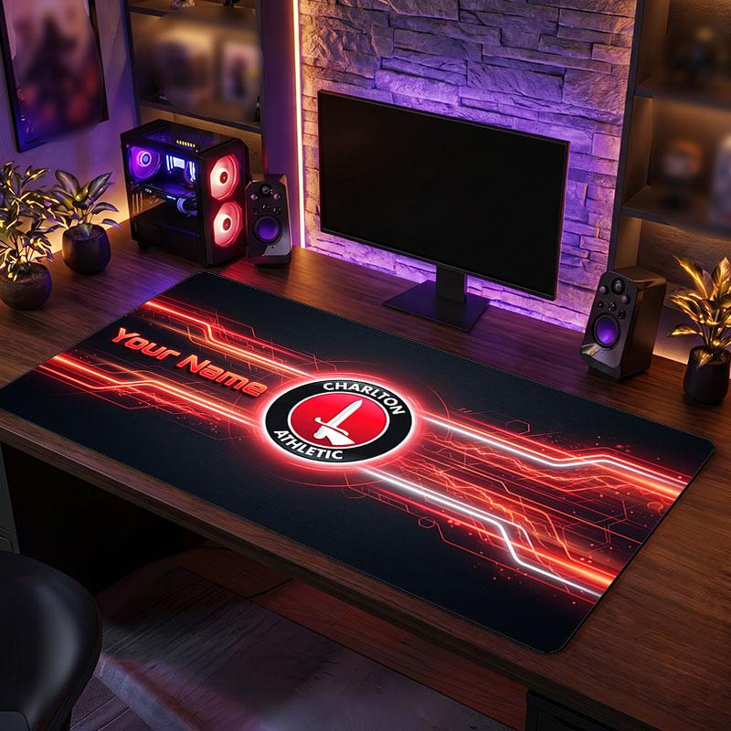Charlton Athletic Benutzerdefiniertes Großes Mauspade, Personalisierter Name Textdruck, Fußball Logo Rutschfeste Schreibtischmatte Gaming-Geschenk