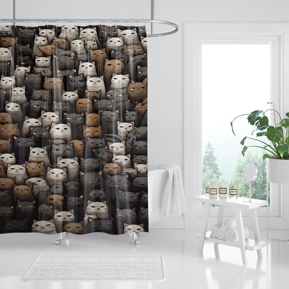 Cat Printed Shower Curtain Color Cartoon Lovely Animal Bear Polyester Fabric Hanging Curtains Bathroom Bathtub Decor with Hooks