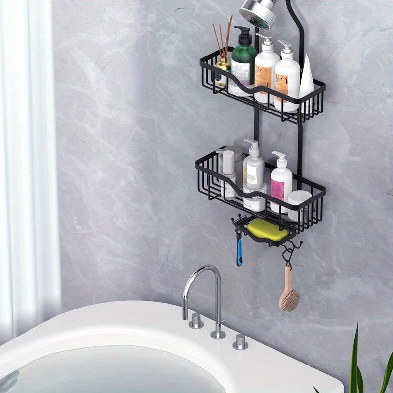 1pc 3 Layers Bath Supplies&shower Head Wall Mounted Storage Rack, Equipped with Suction Cups and hooks,Shower Organizer Rack for Home&dormitory.