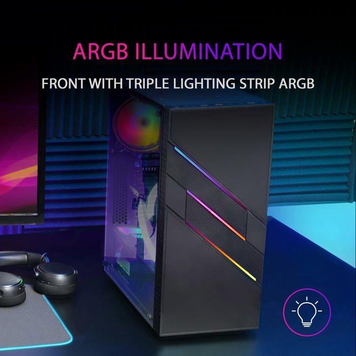 Boîtier pc moyen tour e-atx - mars gaming - mc-u3 rgb - panneau vitré - noir - taille unique