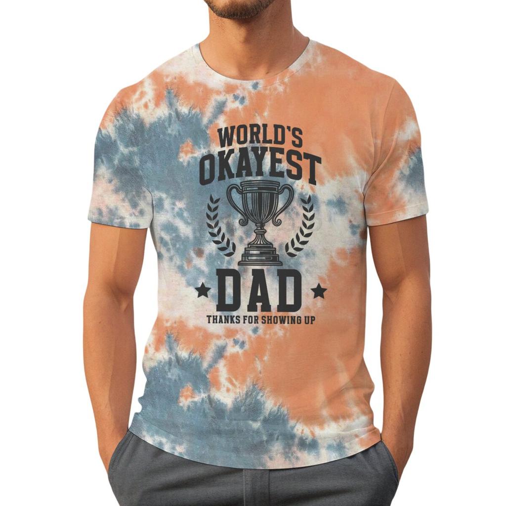Father's Day Shirt World's Okayest Dad Printed T-shirt for Men Daughter's Gift for Father Crew Neck Top Tie-dye Men's Clothing
